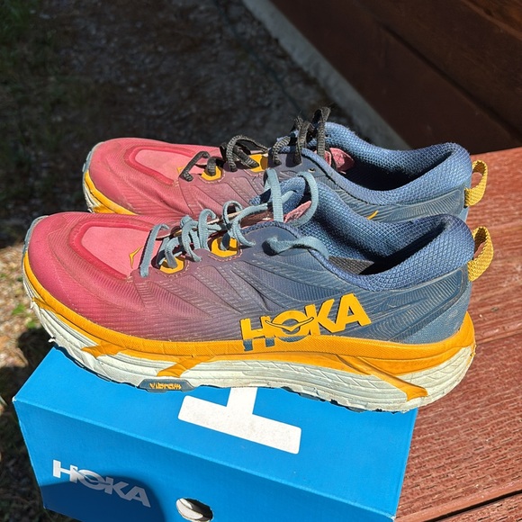 Hoka Women’s Mafate Speed 3 Trail Running Shoe Moroccan Blue and Saffron - Picture 3 of 8